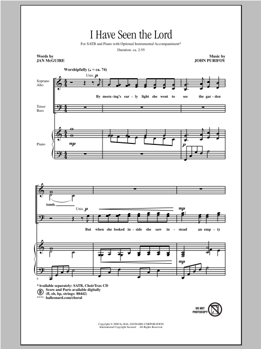 Download John Purifoy I Have Seen The Lord Sheet Music