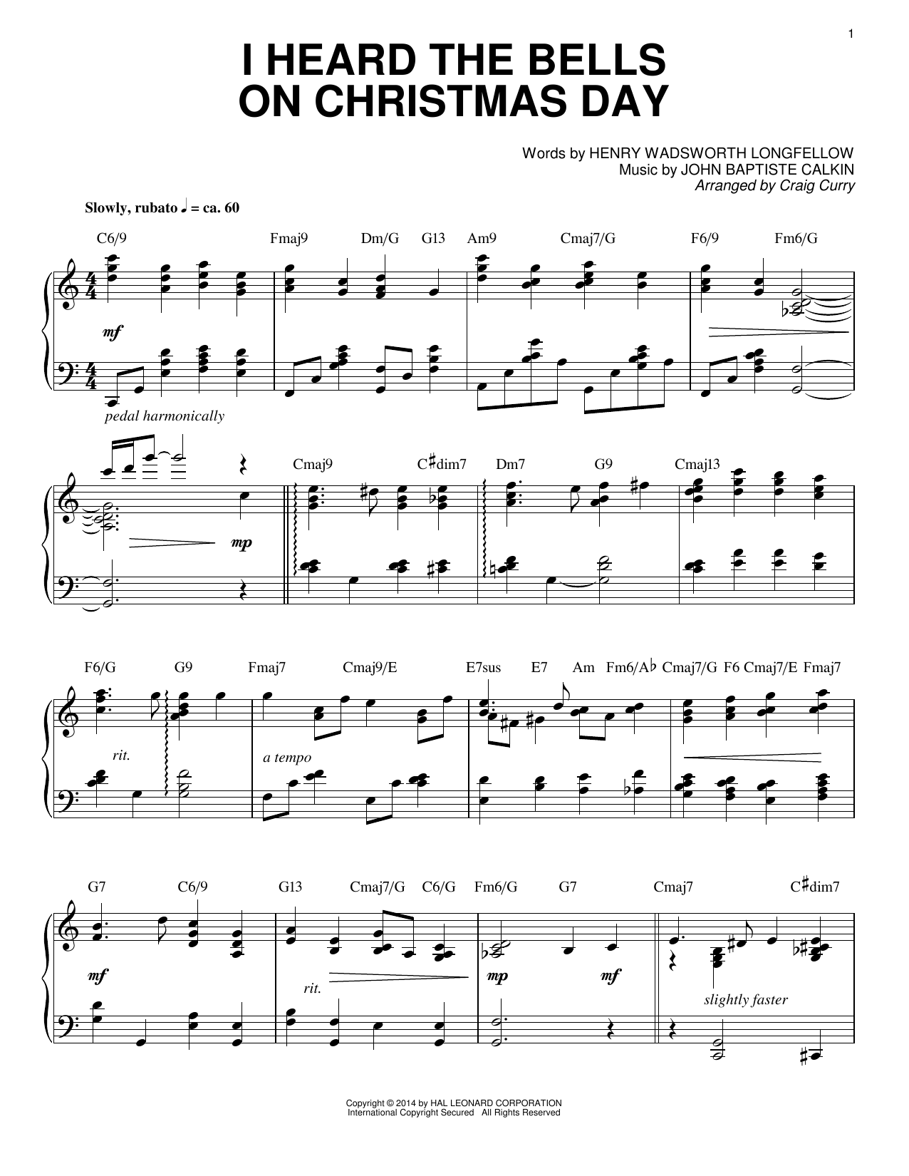 Download Craig Curry I Heard The Bells On Christmas Day Sheet Music