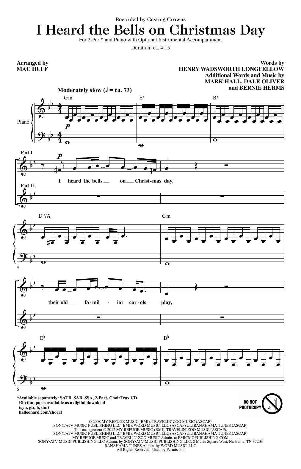 Download Casting Crowns I Heard The Bells On Christmas Day (arr Sheet Music