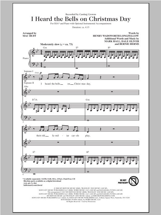 Download Casting Crowns I Heard The Bells On Christmas Day (arr Sheet Music