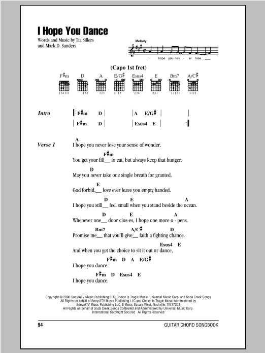 Download Lee Ann Womack with Sons of the Dese I Hope You Dance Sheet Music