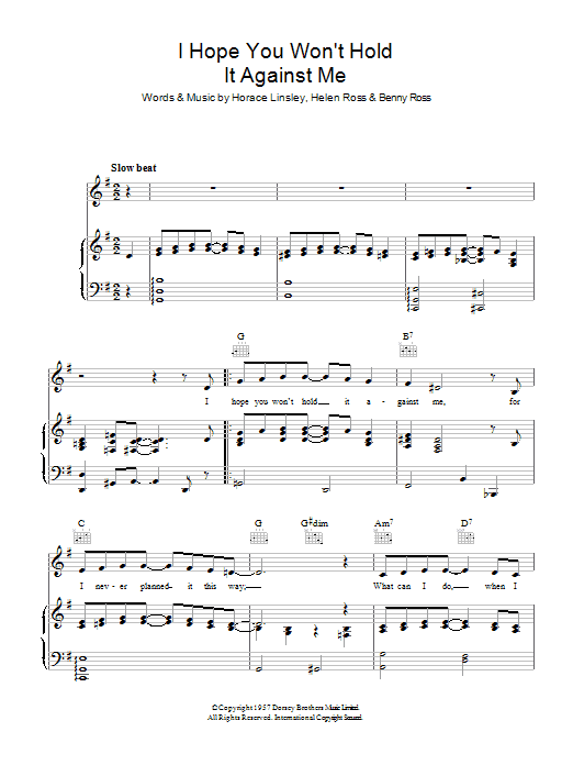 Download Benny Ross I Hope You Won't Hold It Against Me Sheet Music