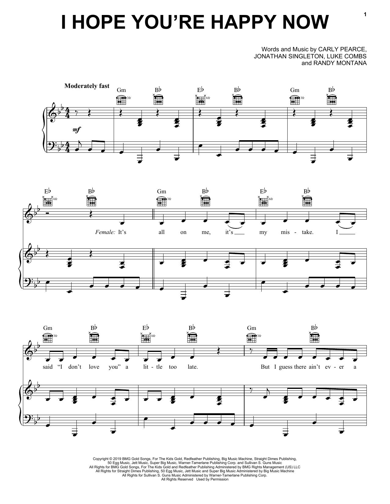 Download Carly Pearce & Lee Brice I Hope You're Happy Now Sheet Music