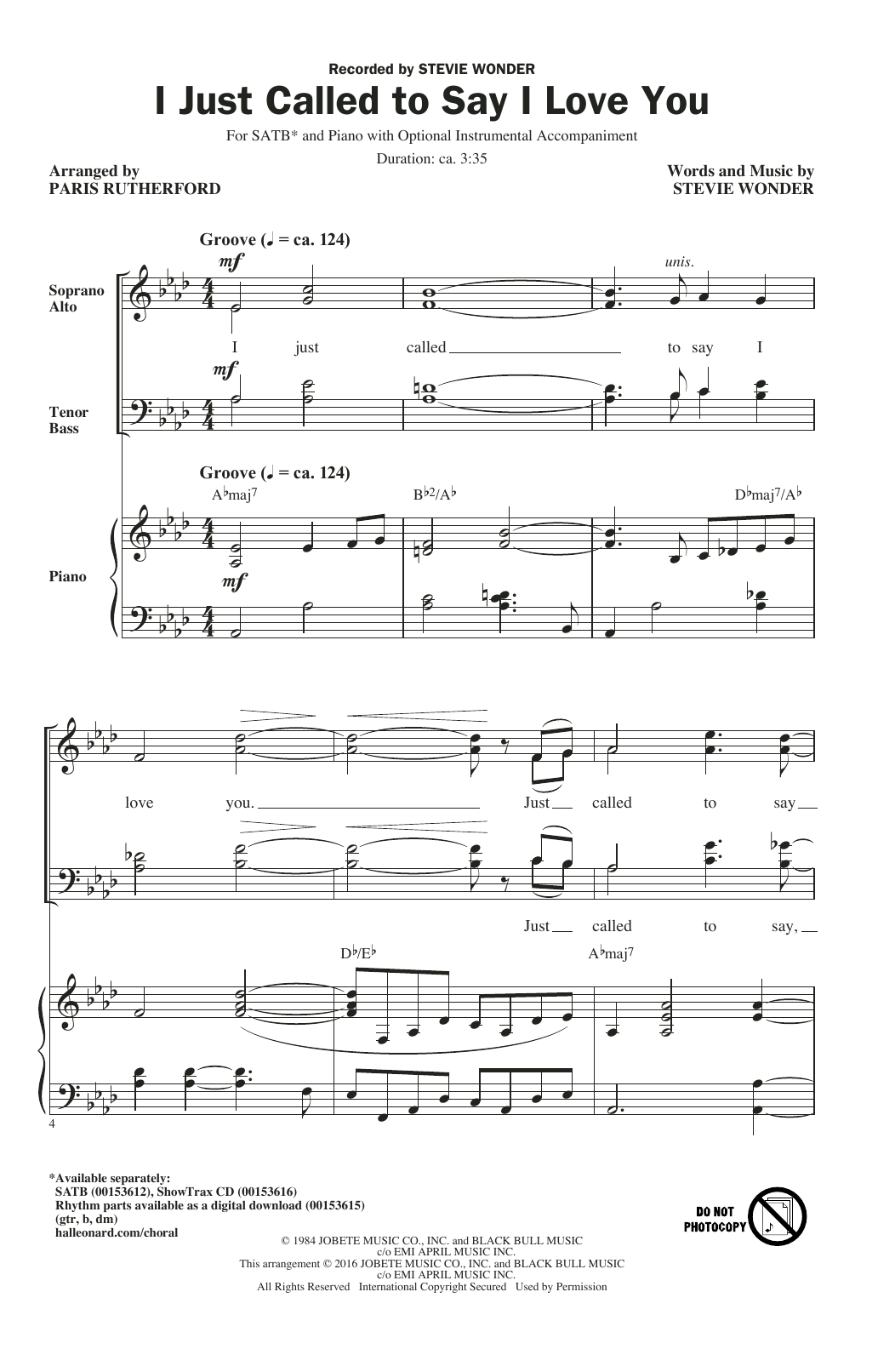 Download Stevie Wonder I Just Called To Say I Love You (arr. P Sheet Music