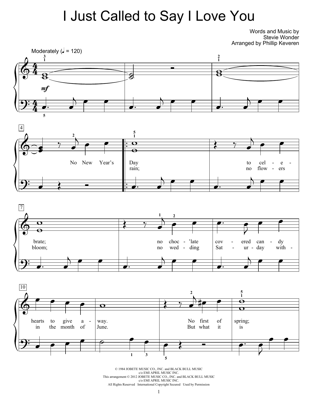 Download Stevie Wonder I Just Called To Say I Love You Sheet Music