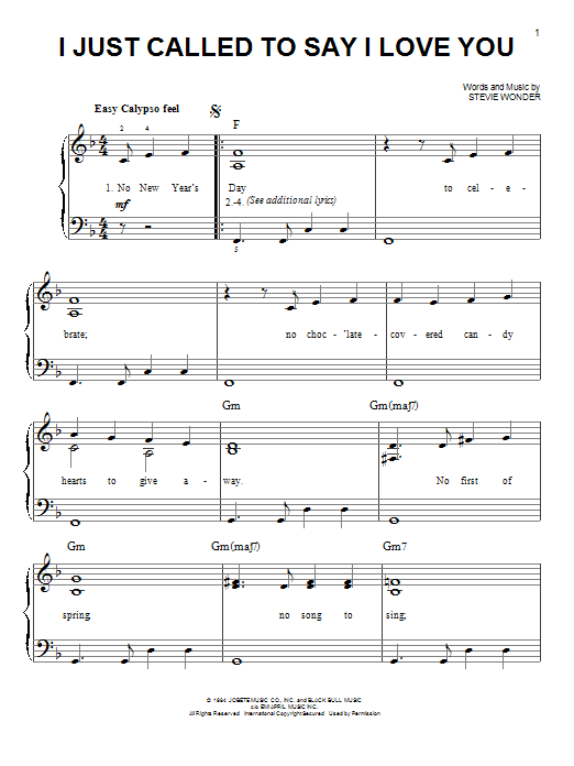 Download Stevie Wonder I Just Called To Say I Love You Sheet Music