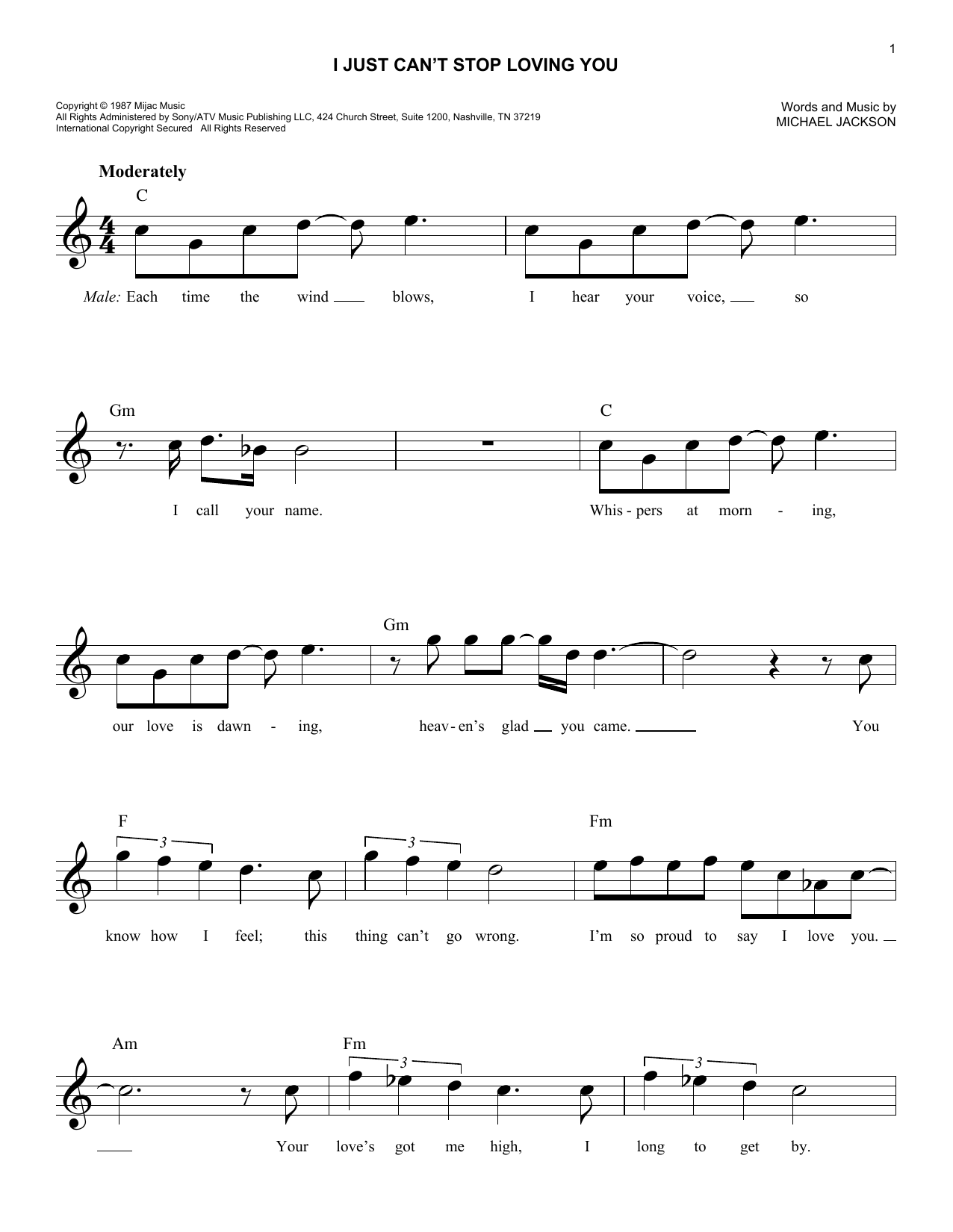 Download Michael Jackson I Just Can't Stop Loving You Sheet Music