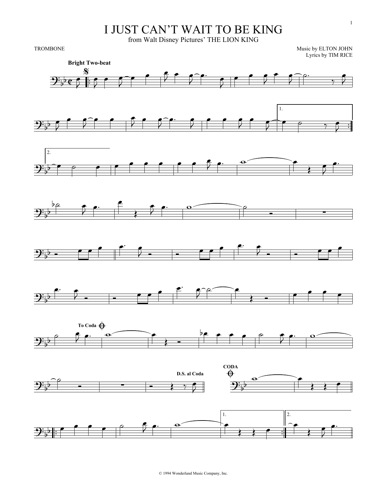Download Elton John I Just Can't Wait To Be King (from The Sheet Music