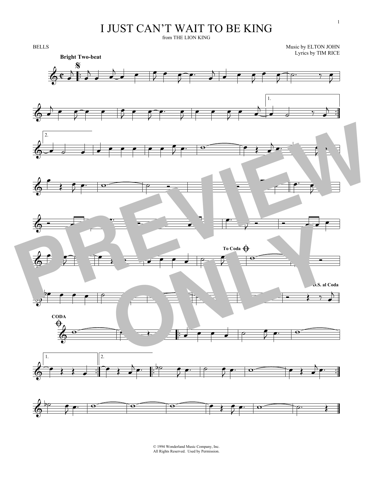 Download Elton John I Just Can't Wait To Be King (from The Sheet Music
