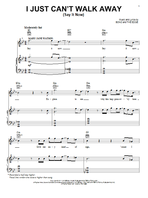 Download Bono & The Edge I Just Can't Walk Away (Say It Now) Sheet Music