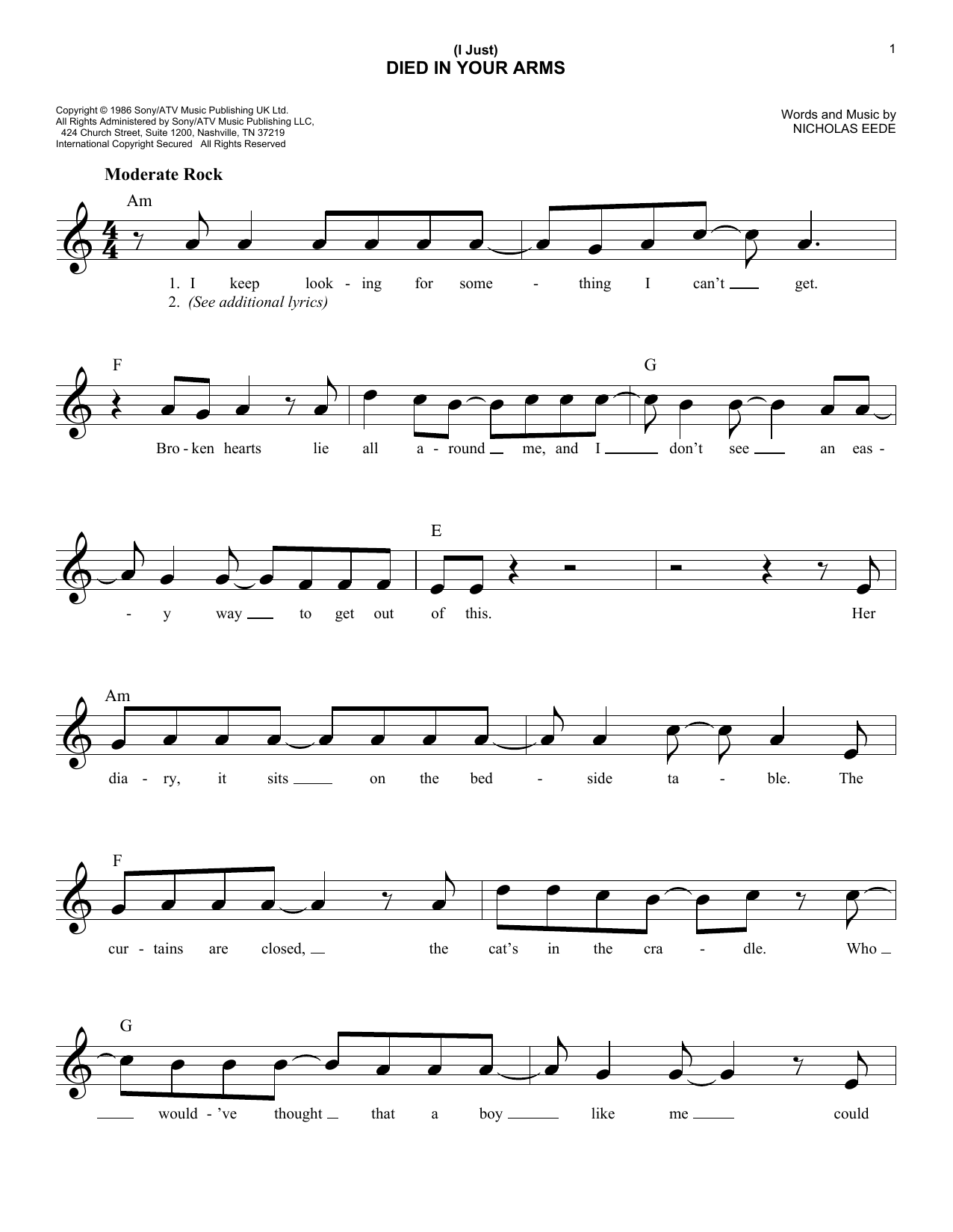 Download Cutting Crew (I Just) Died In Your Arms Sheet Music