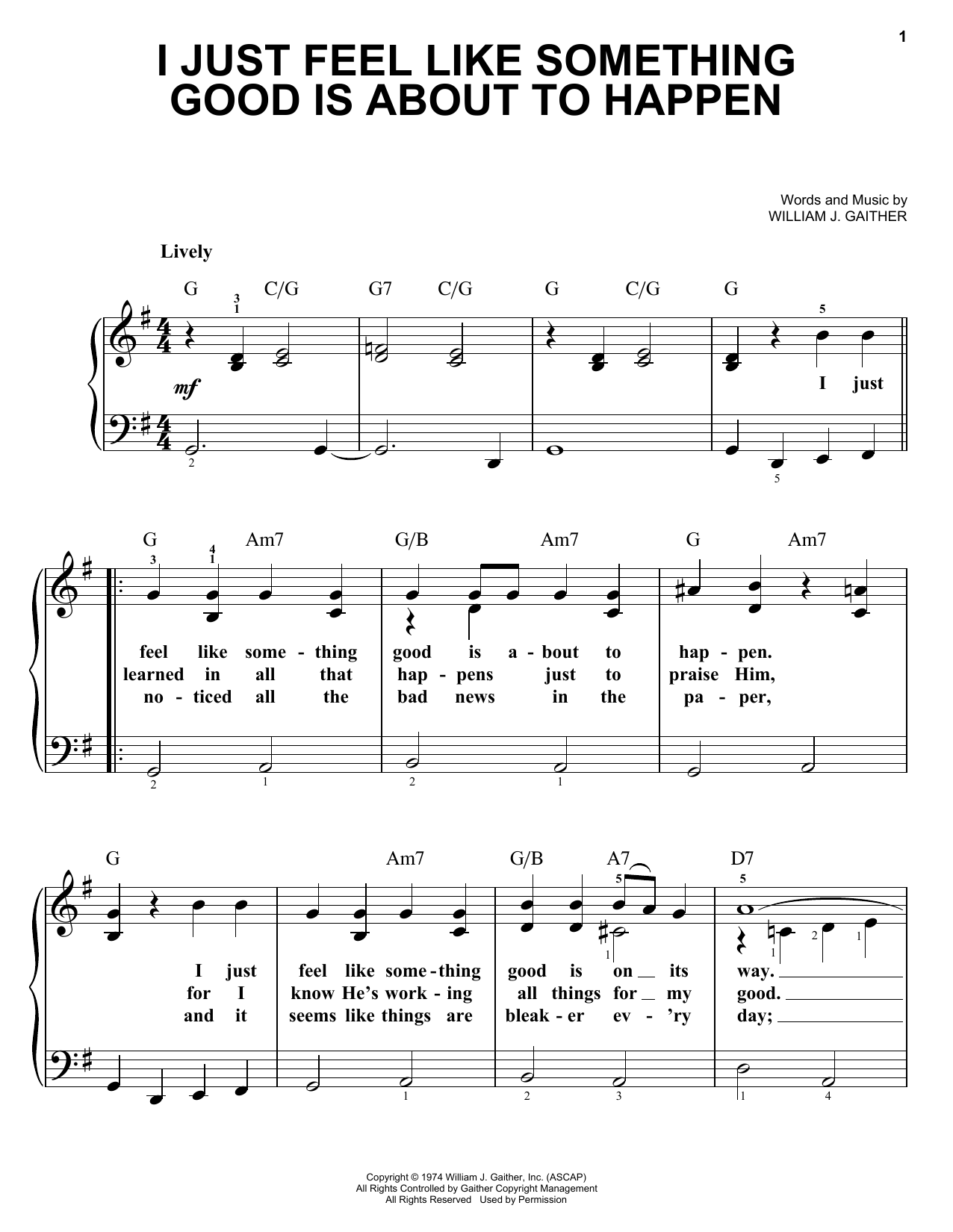 Download William J. Gaither I Just Feel Like Something Good Is Abou Sheet Music