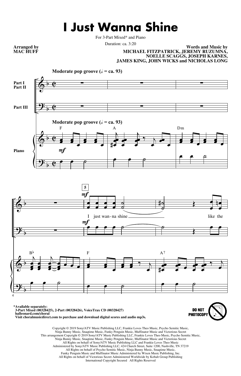 Download Fitz And The Tantrums I Just Wanna Shine (arr. Mac Huff) Sheet Music
