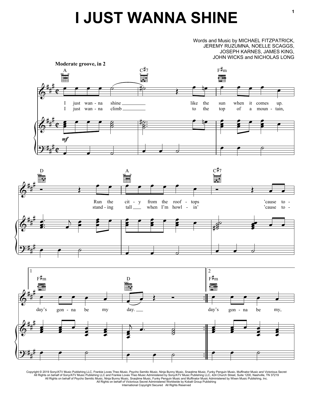 Download Fitz And The Tantrums I Just Wanna Shine Sheet Music