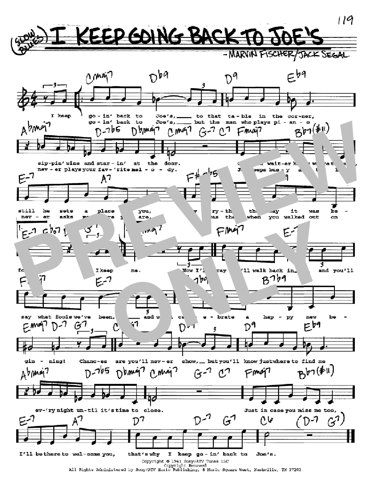 Download Marvin Fisher I Keep Going Back To Joe's Sheet Music