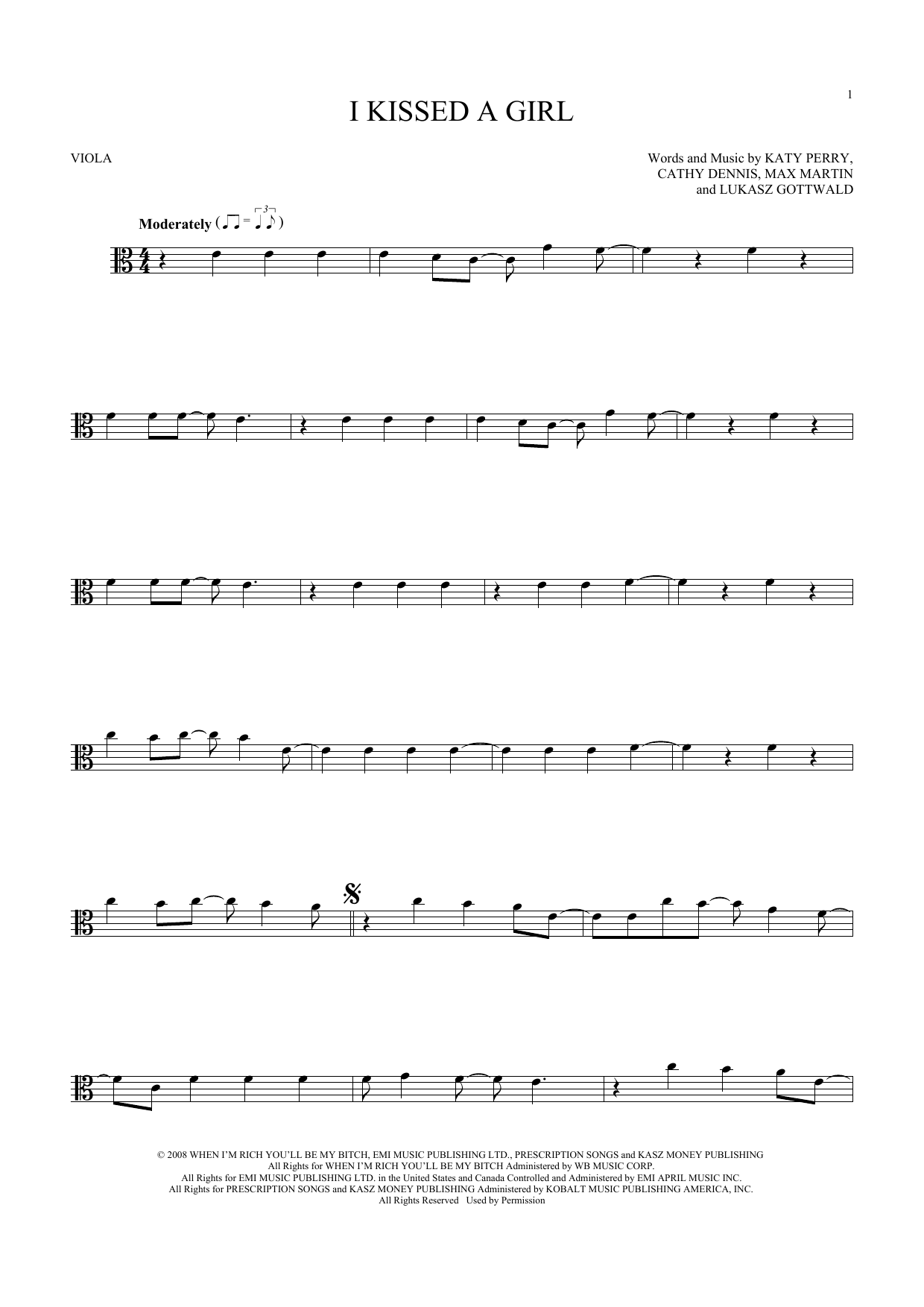 Download Katy Perry I Kissed A Girl Sheet Music