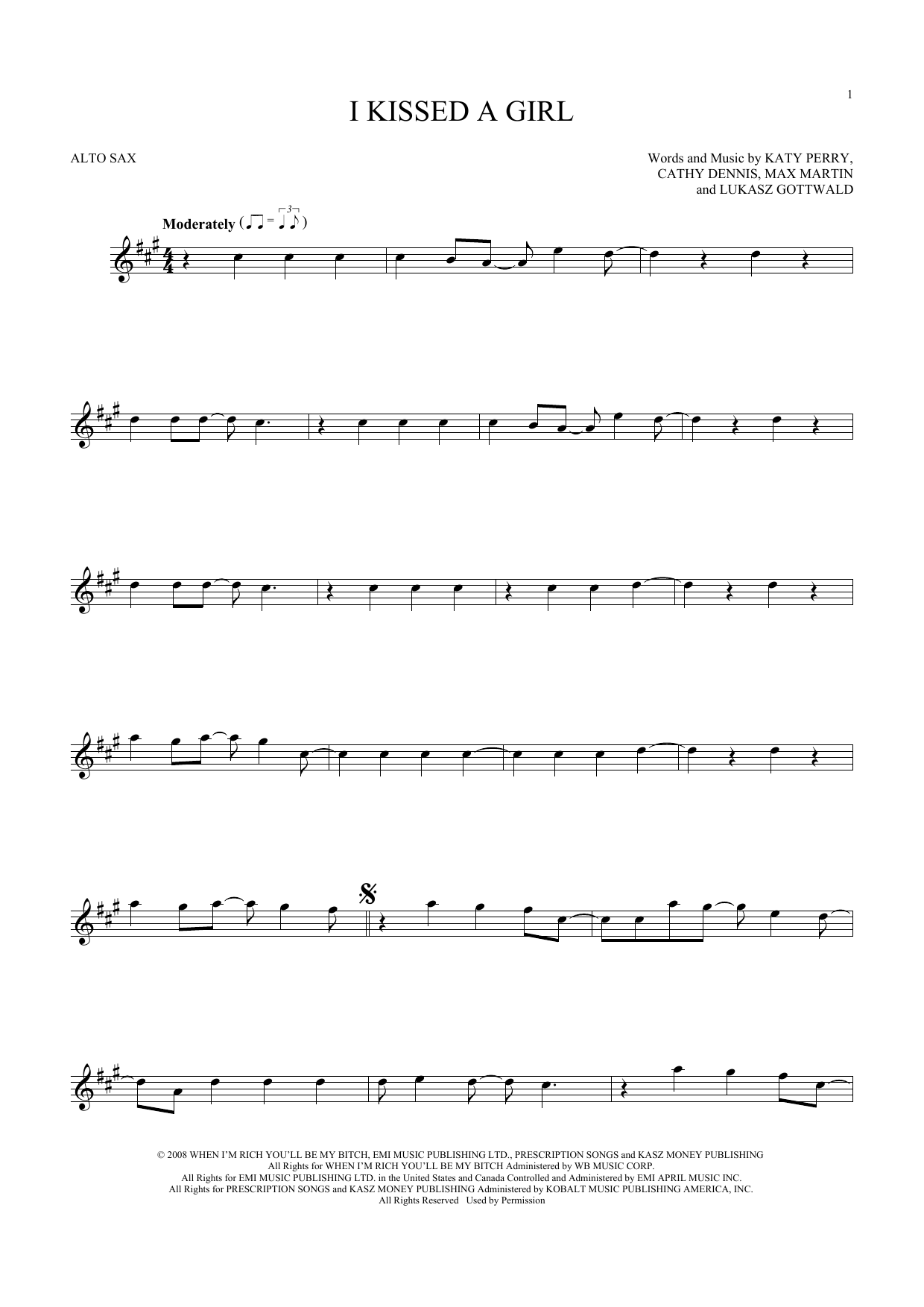 Download Katy Perry I Kissed A Girl Sheet Music