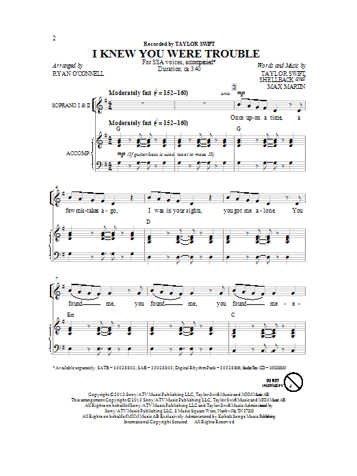 Download Taylor Swift I Knew You Were Trouble (arr. Ryan O'Co Sheet Music