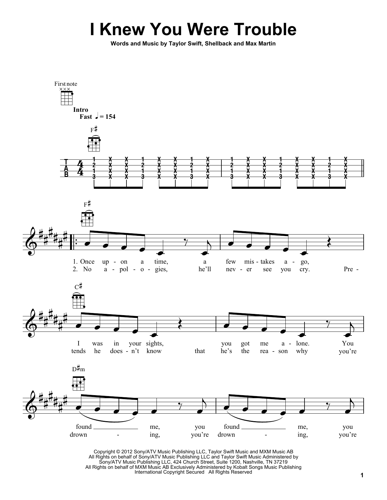 Download Taylor Swift I Knew You Were Trouble Sheet Music