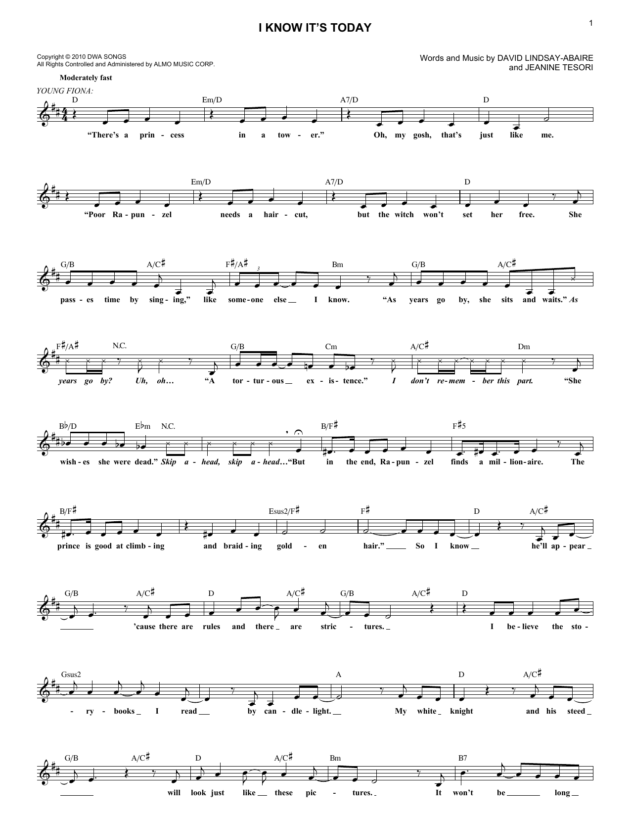 Download David Lindsay-Abaire I Know It's Today Sheet Music