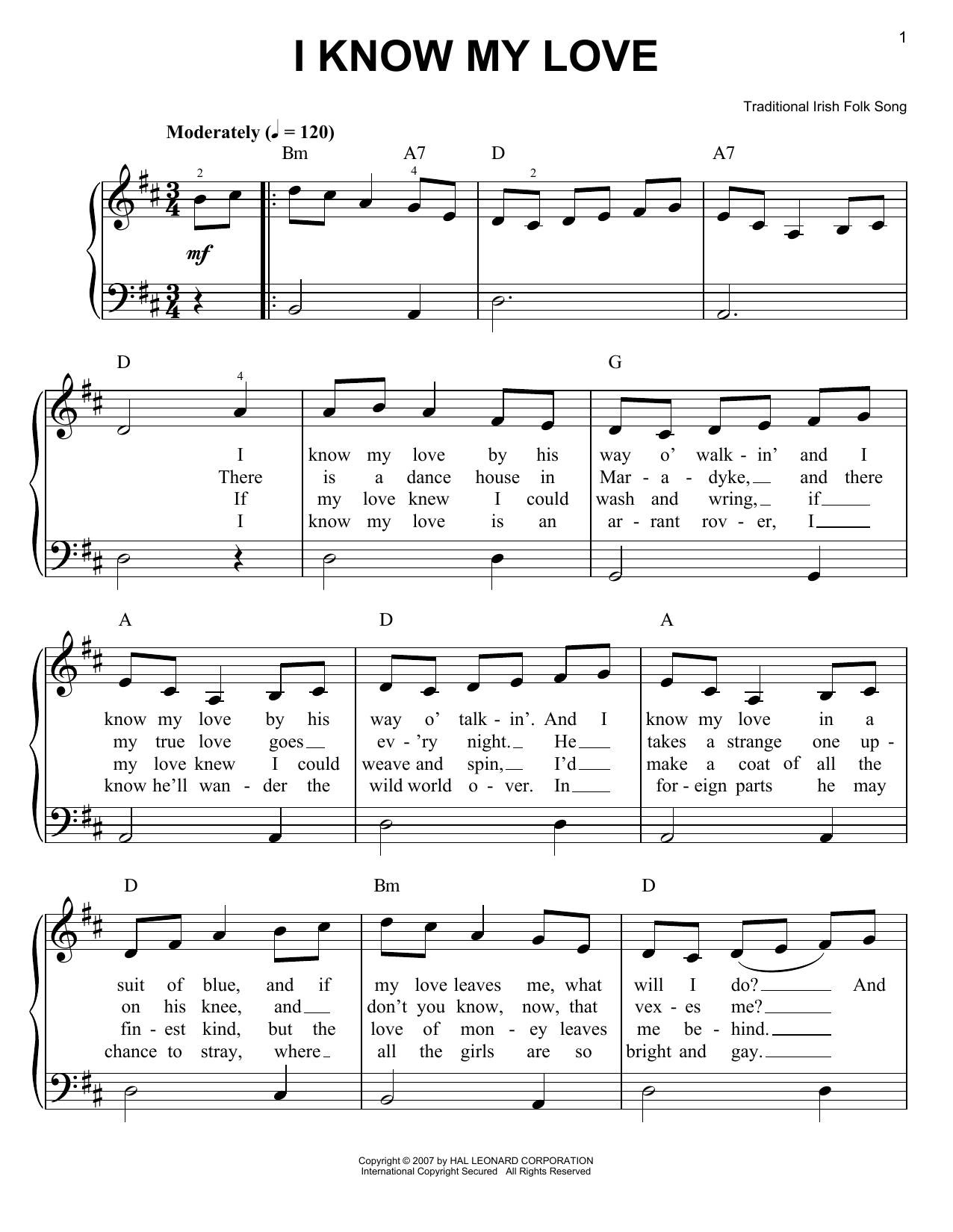 Download Irish Folksong I Know My Love Sheet Music