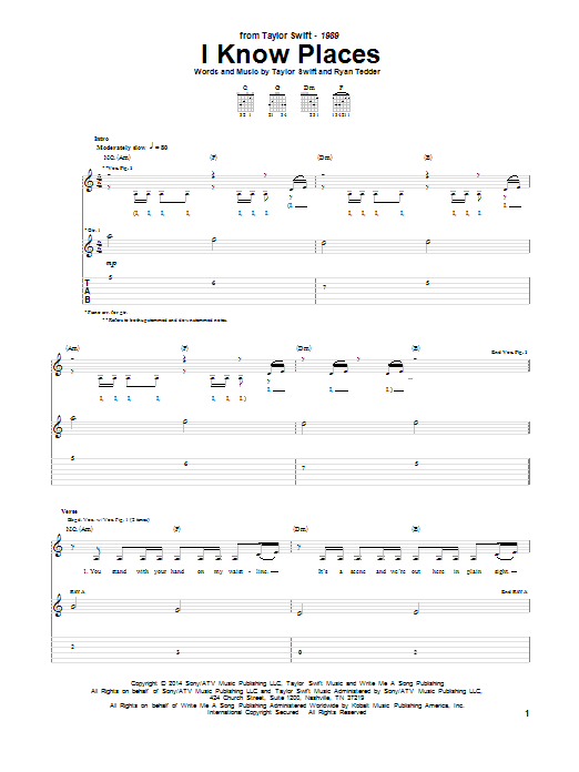 Download Taylor Swift I Know Places Sheet Music