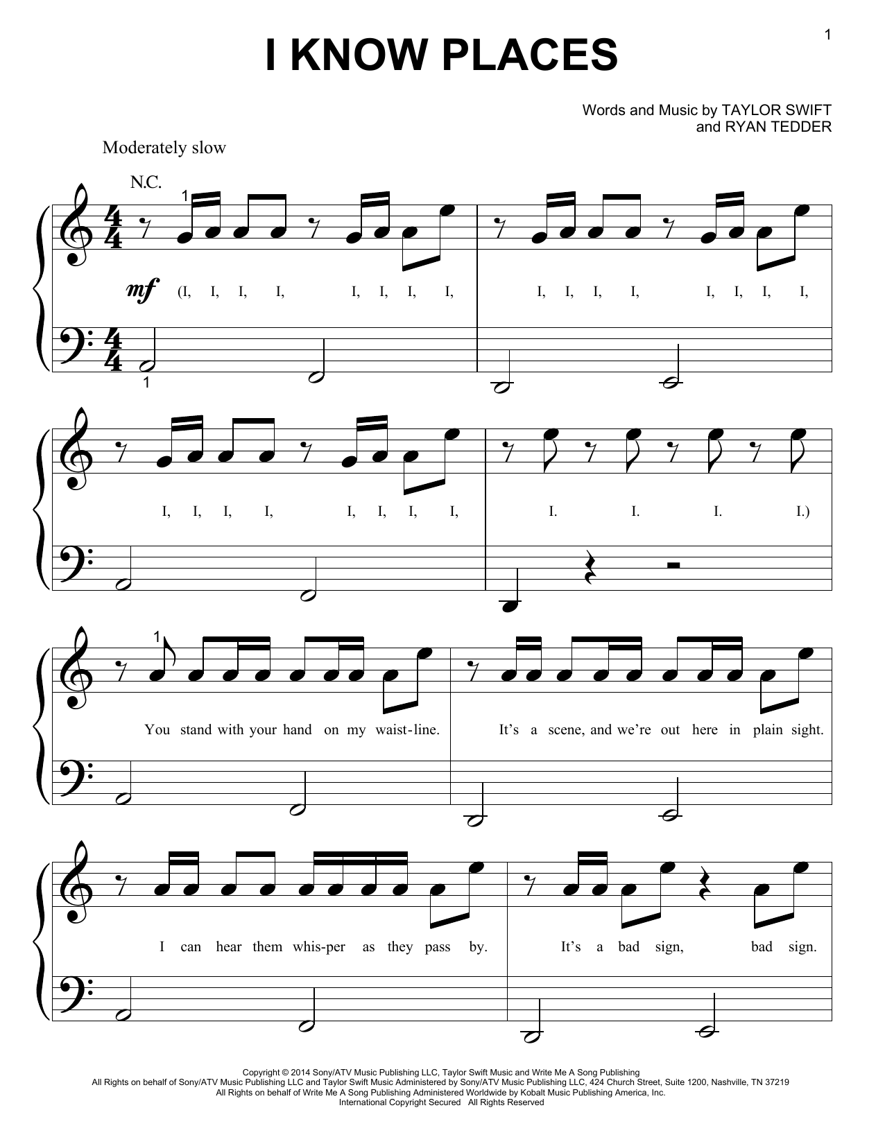 Download Taylor Swift I Know Places Sheet Music