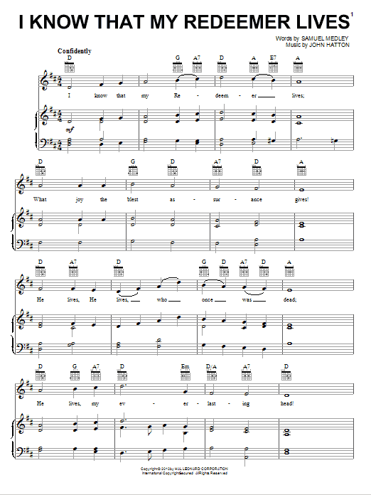 Download Samuel Medley I Know That My Redeemer Lives Sheet Music