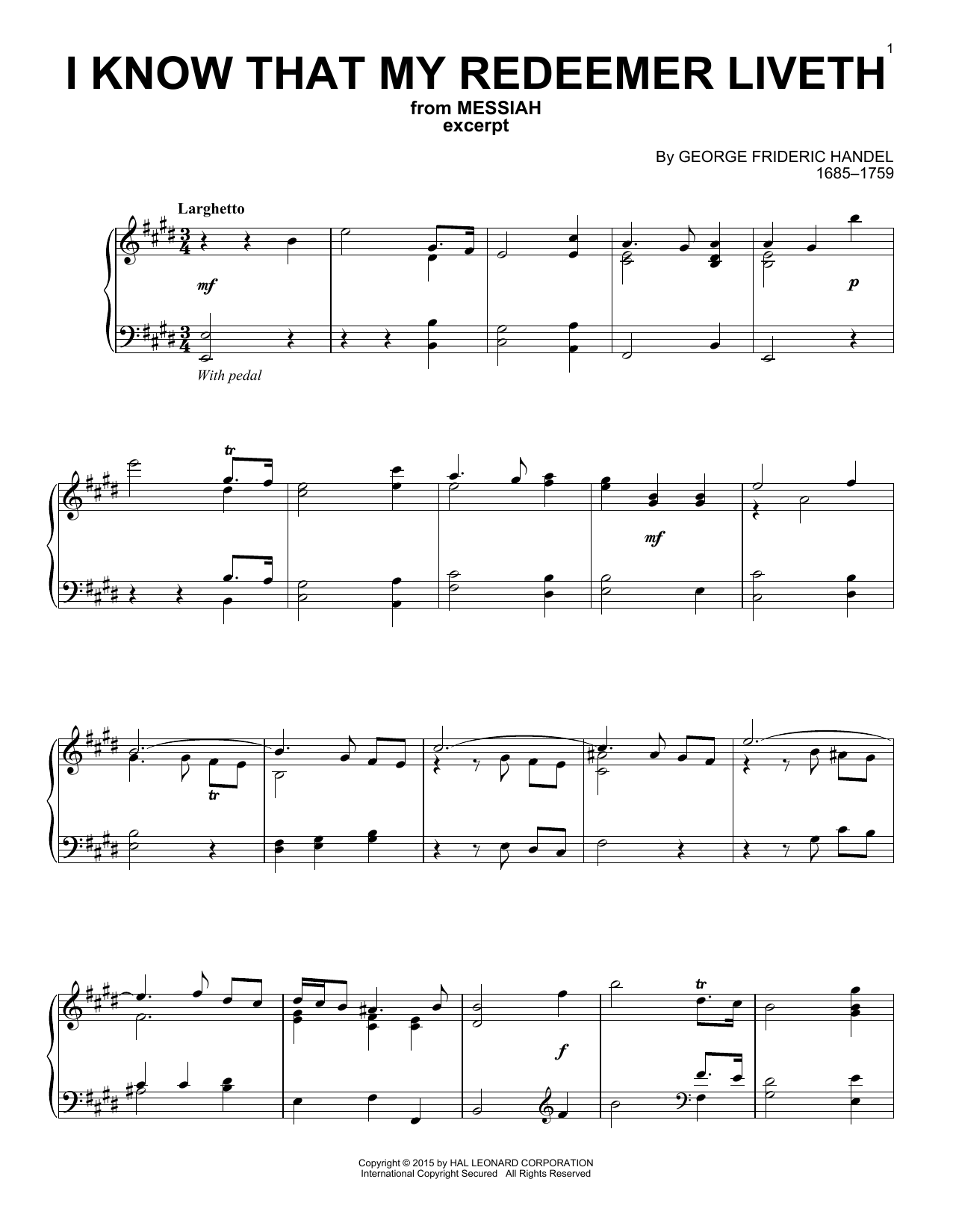 Download George Frideric Handel I Know That My Redeemer Liveth Sheet Music