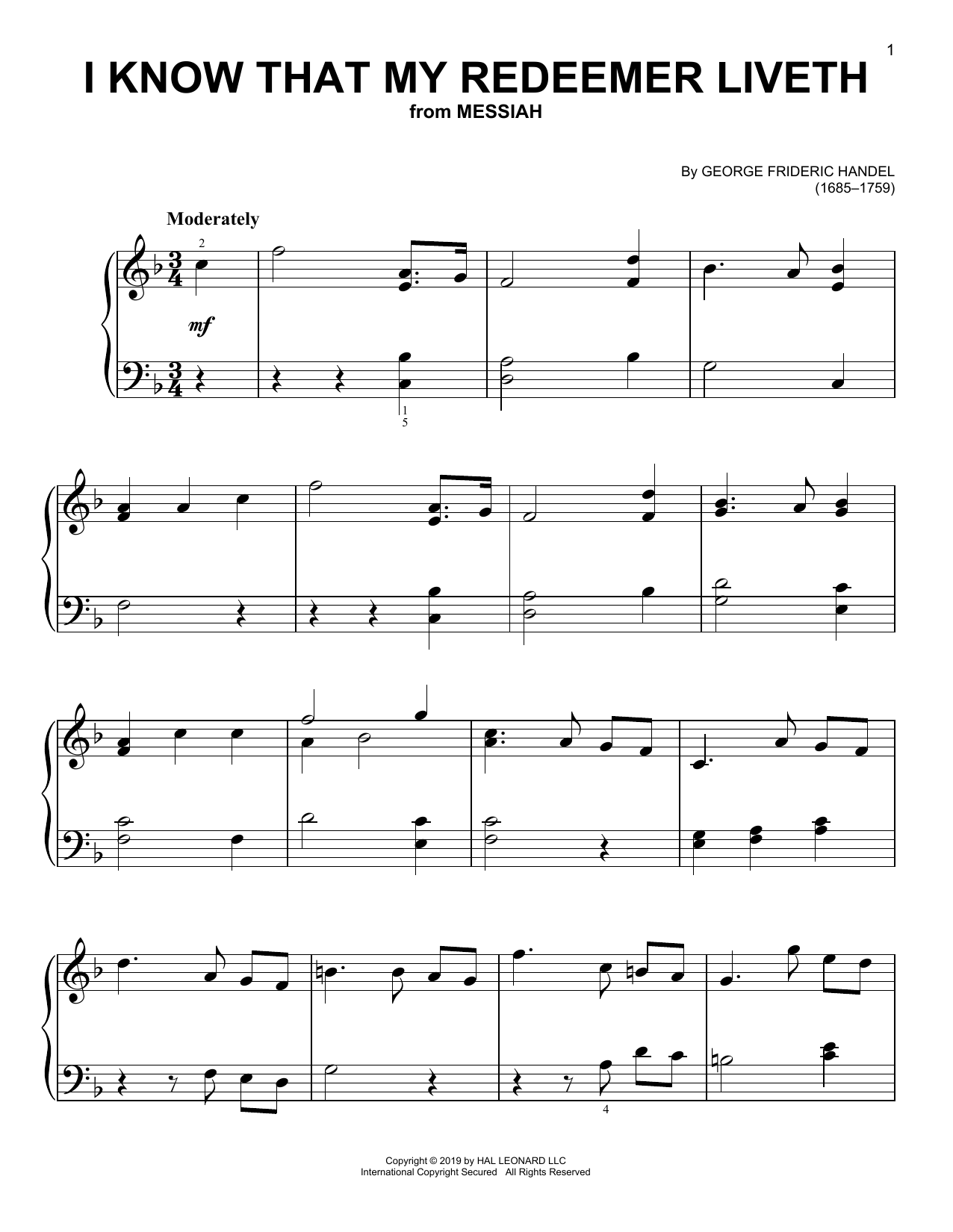 Download George Frideric Handel I Know That My Redeemer Liveth Sheet Music