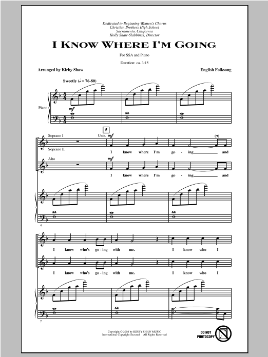 Download Traditional Folksong I Know Where I'm Goin' (arr. Kirby Shaw Sheet Music