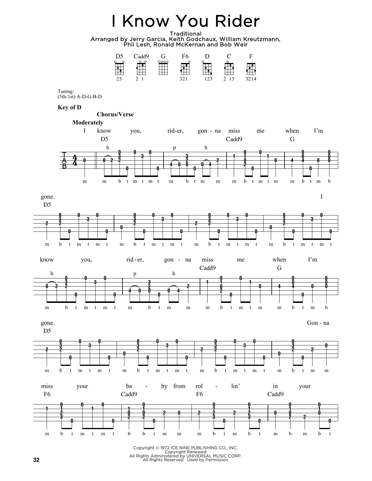 Download Grateful Dead I Know You Rider Sheet Music