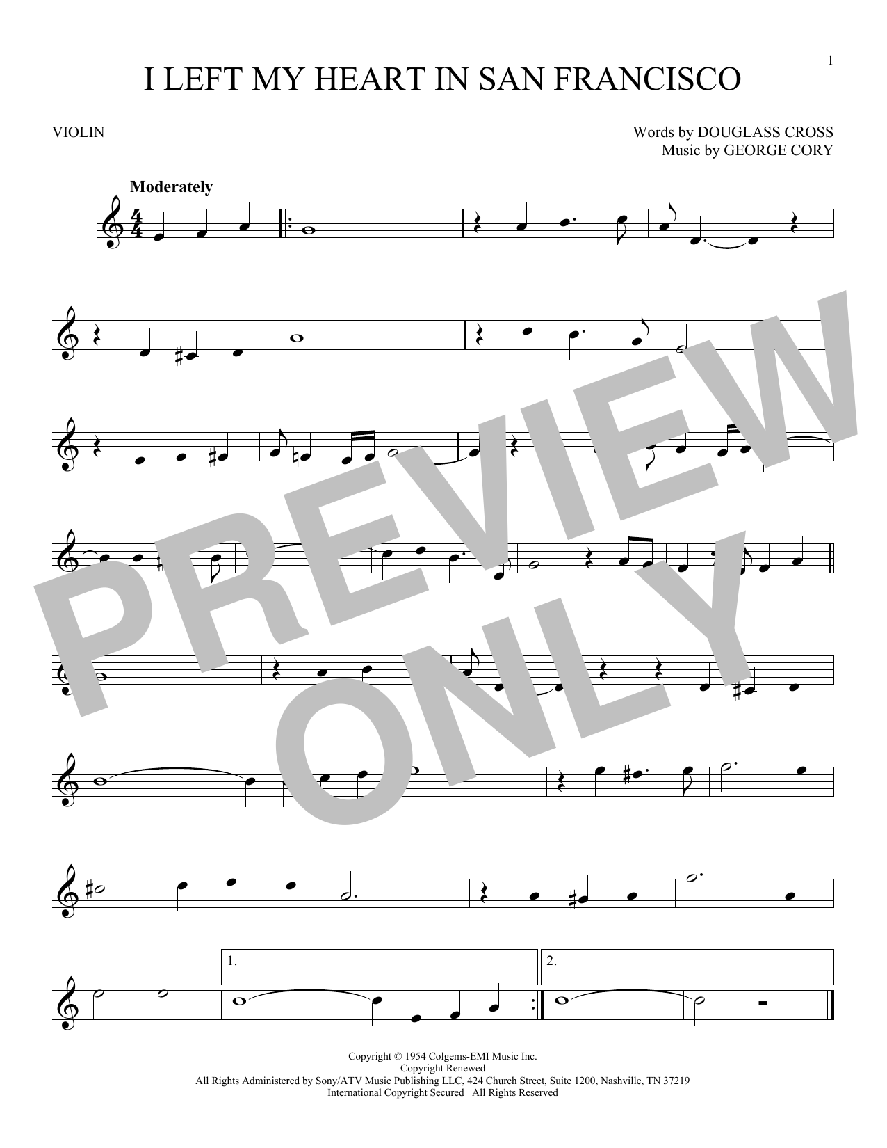 Download George Cory I Left My Heart In San Francisco Sheet Music
