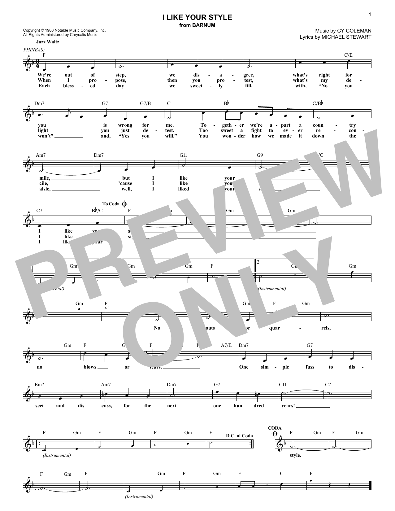 Download Cy Coleman I Like Your Style Sheet Music