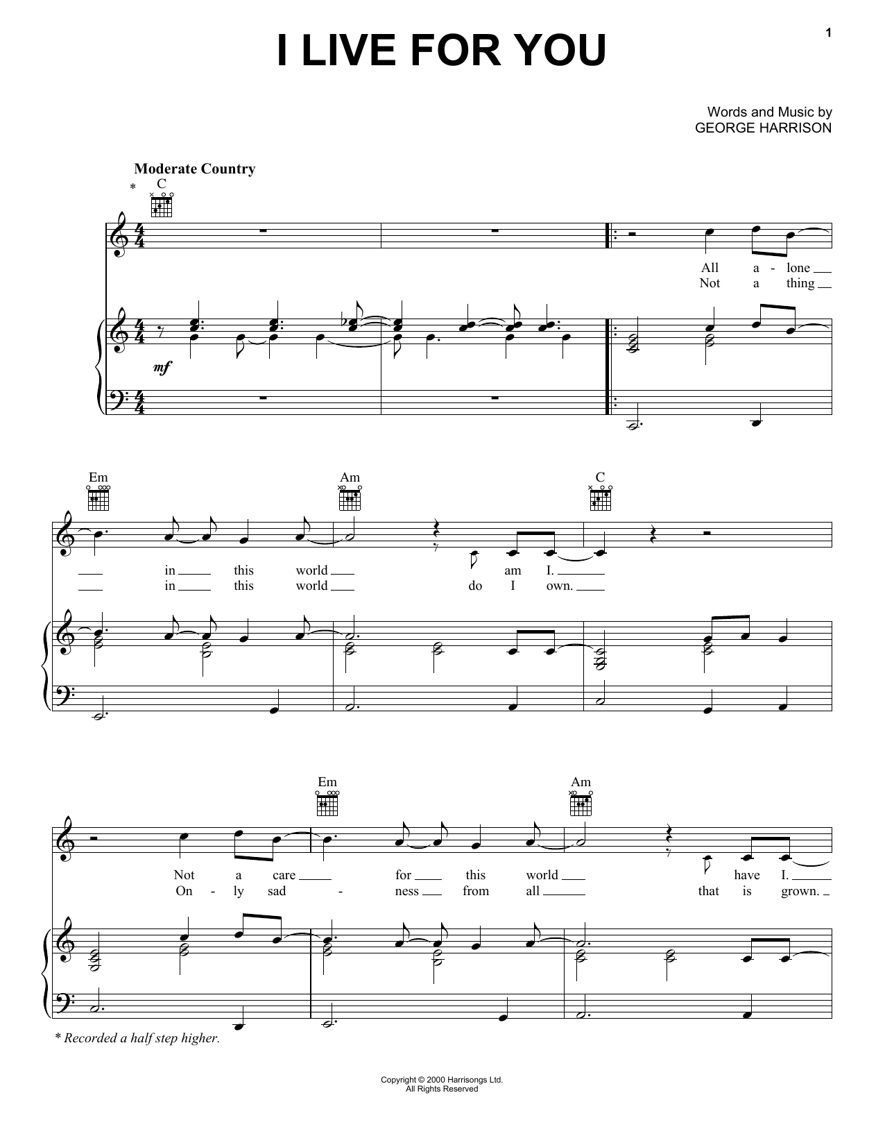 Download George Harrison I Live For You Sheet Music