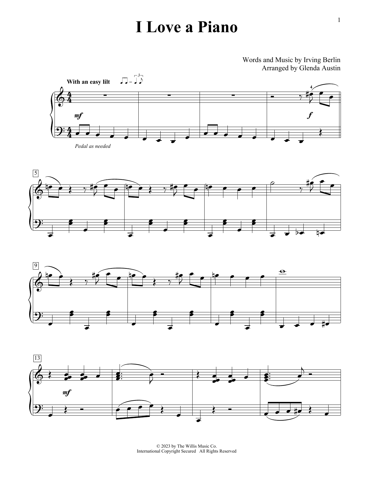 Download Irving Berlin I Love A Piano (arr. Glenda Austin) Sheet Music