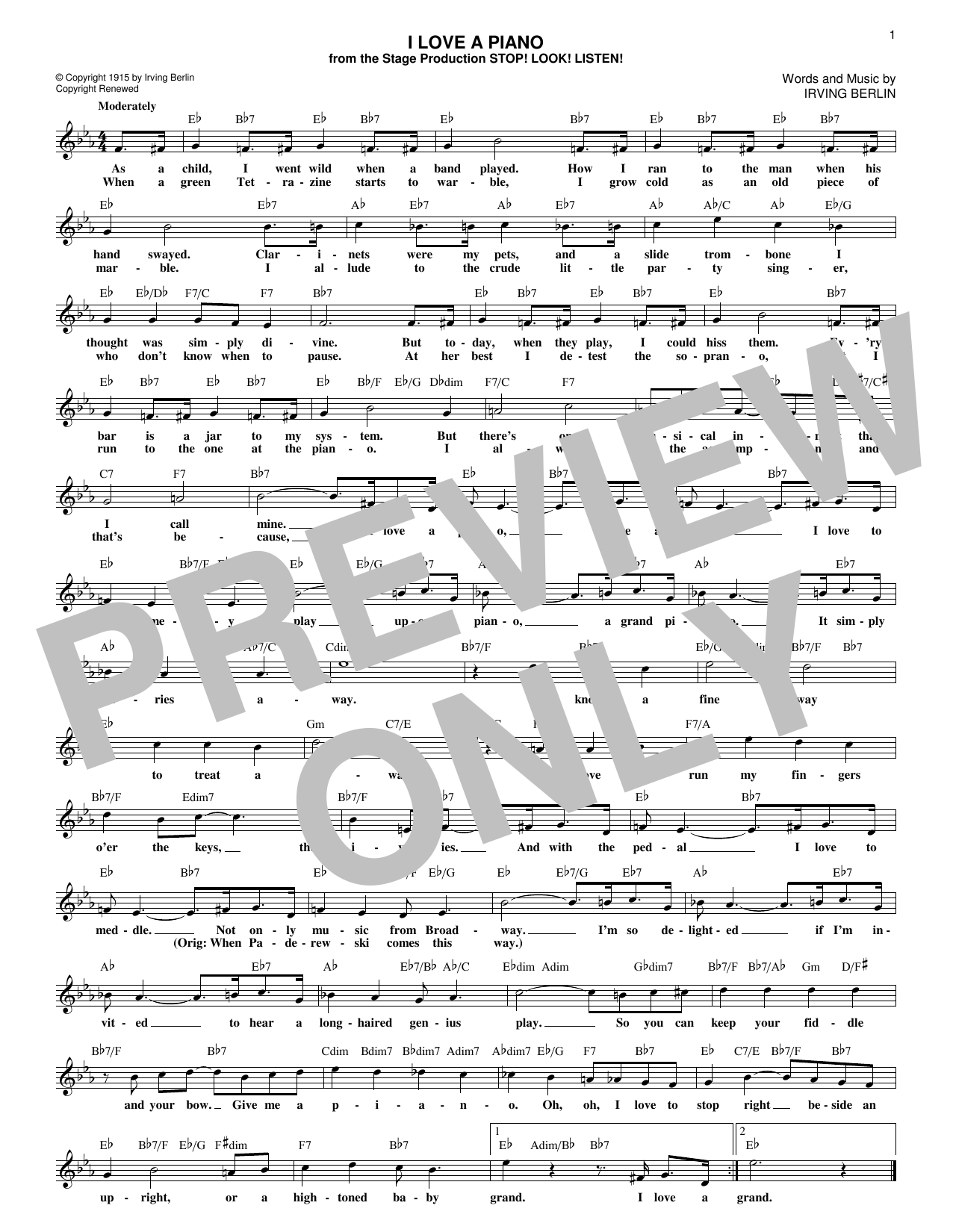 Download Irving Berlin I Love A Piano Sheet Music
