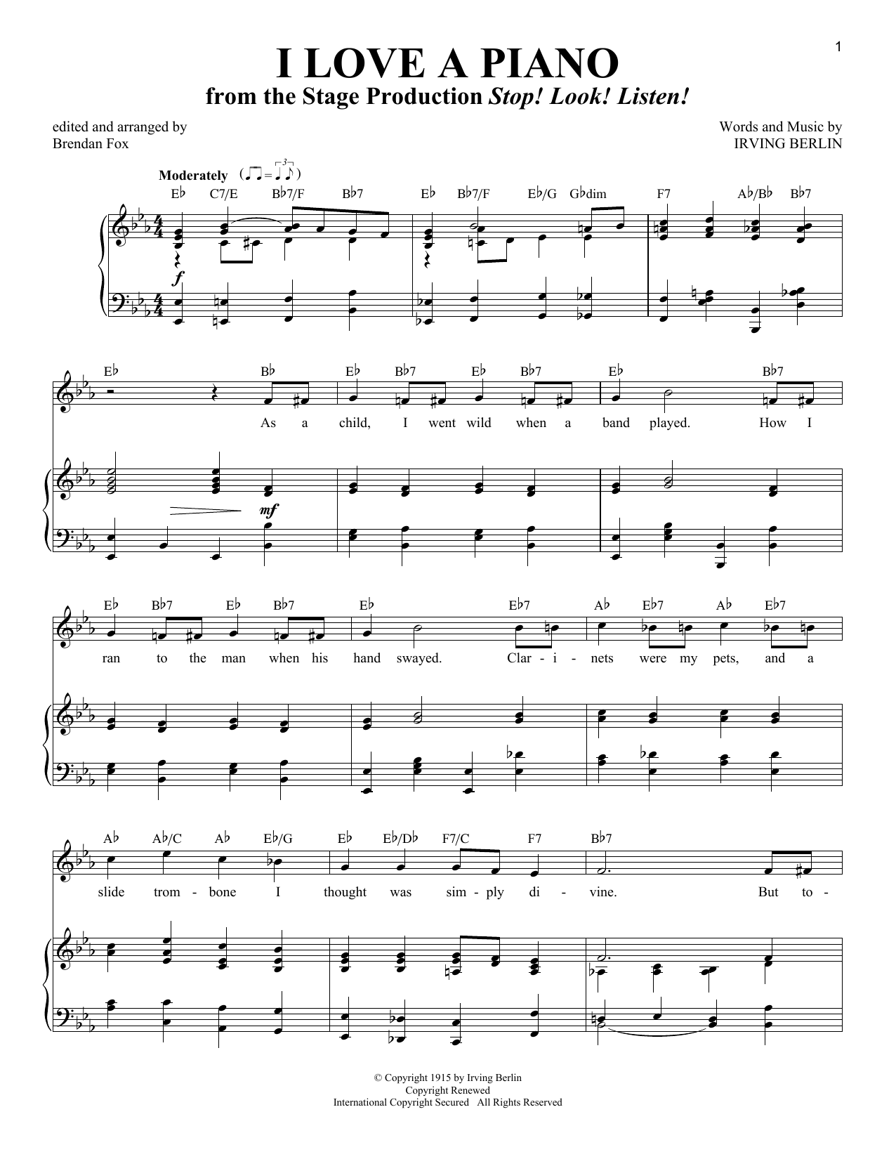 Download Irving Berlin I Love A Piano Sheet Music