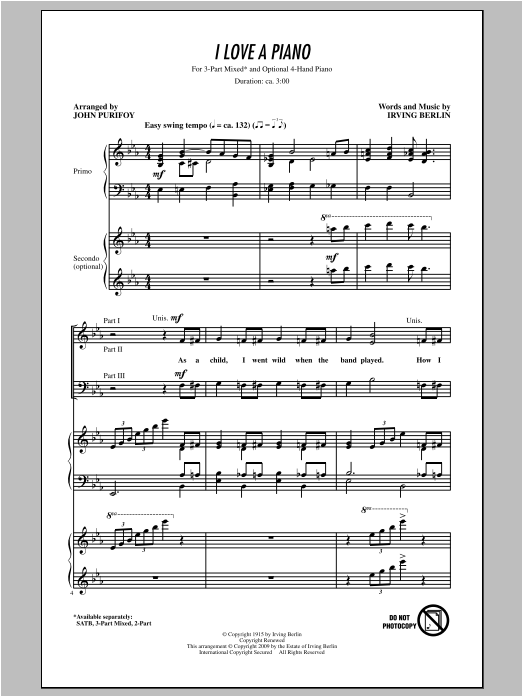 Download Irving Berlin I Love A Piano (arr. John Purifoy) Sheet Music