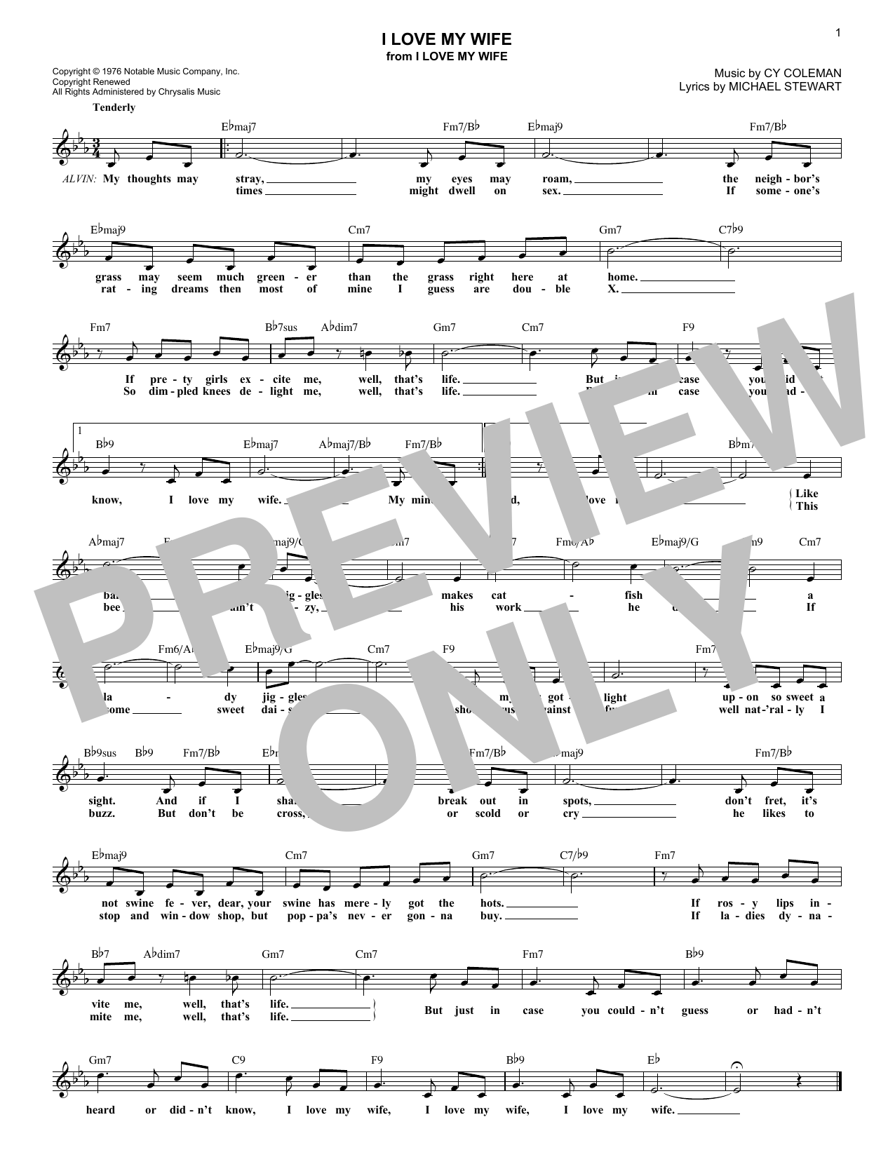 Download Cy Coleman I Love My Wife Sheet Music
