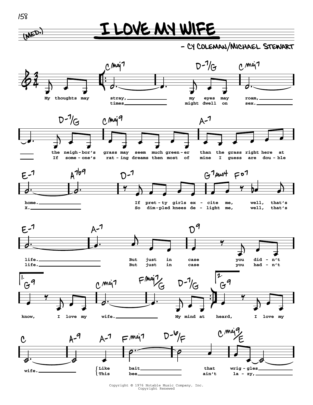 Michael Stewart I Love My Wife (Low Voice) sheet music notes printable PDF score