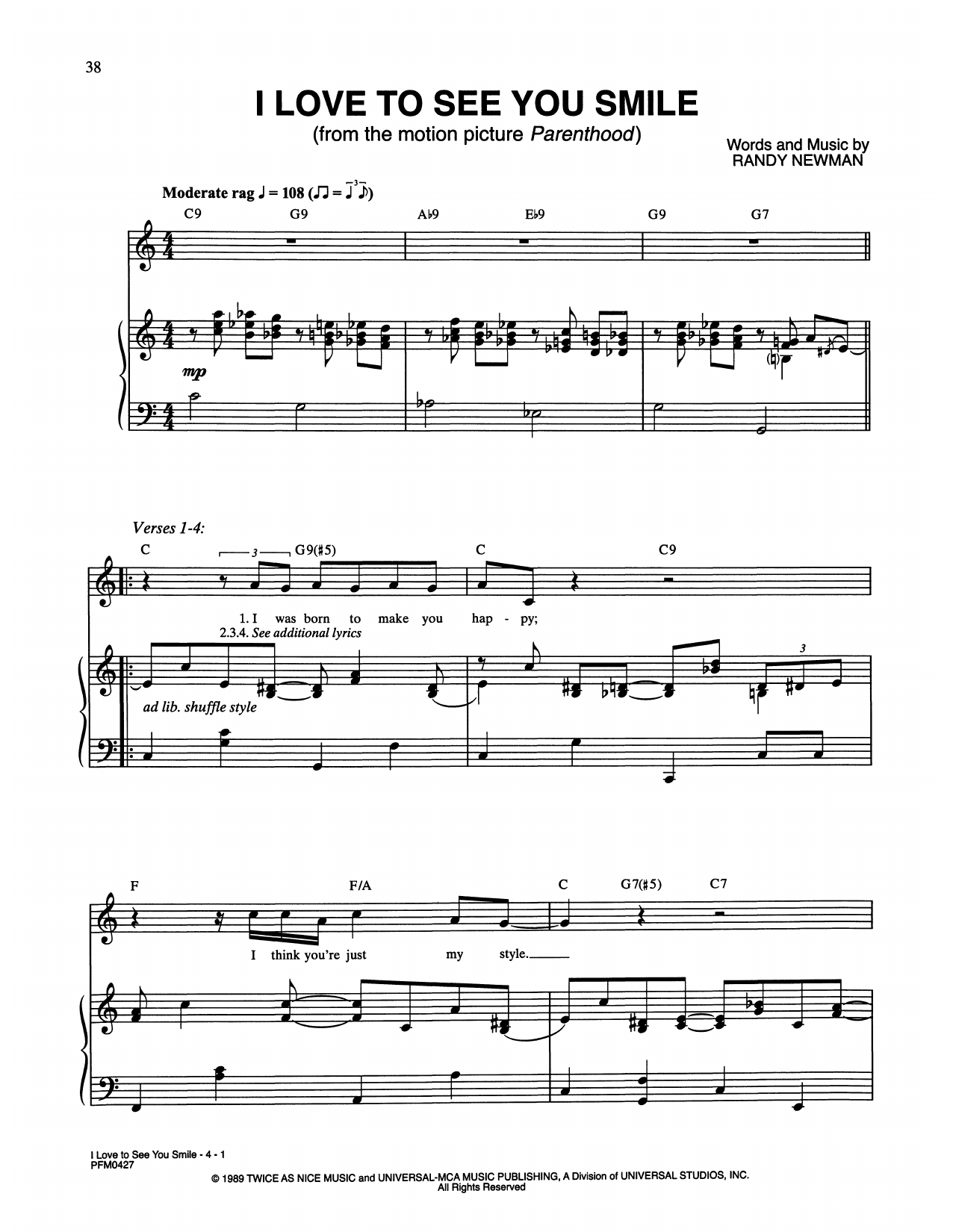 Download Randy Newman I Love To See You Smile (from Parenthoo Sheet Music
