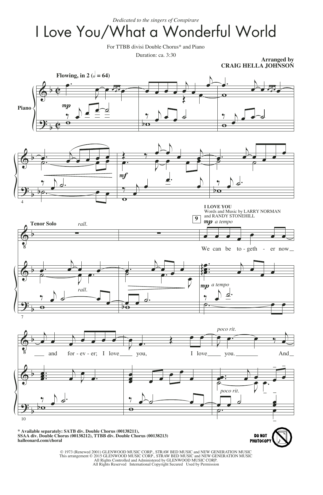 Download Conspirare I Love You / What A Wonderful World (ar Sheet Music