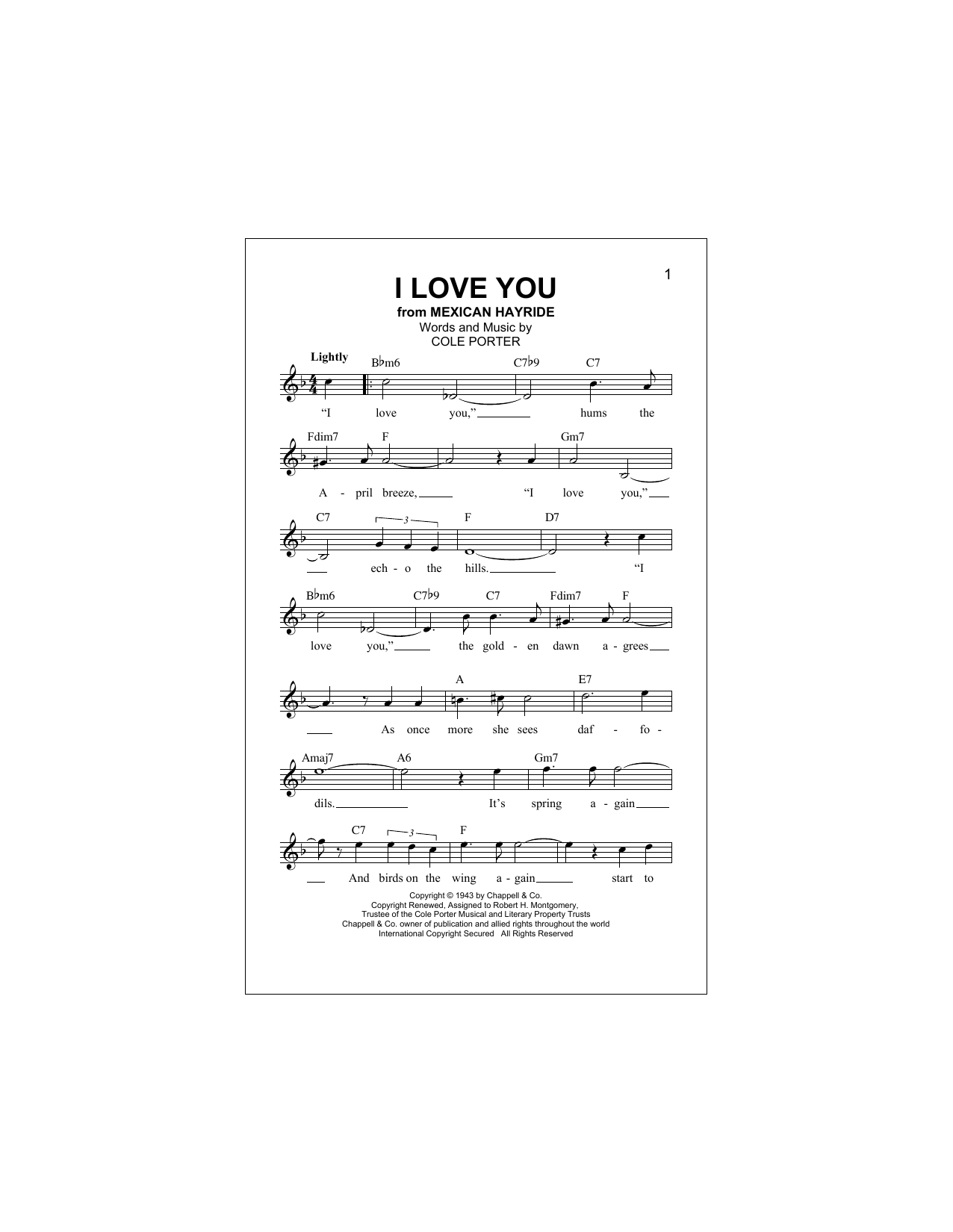 Download Cole Porter I Love You Sheet Music