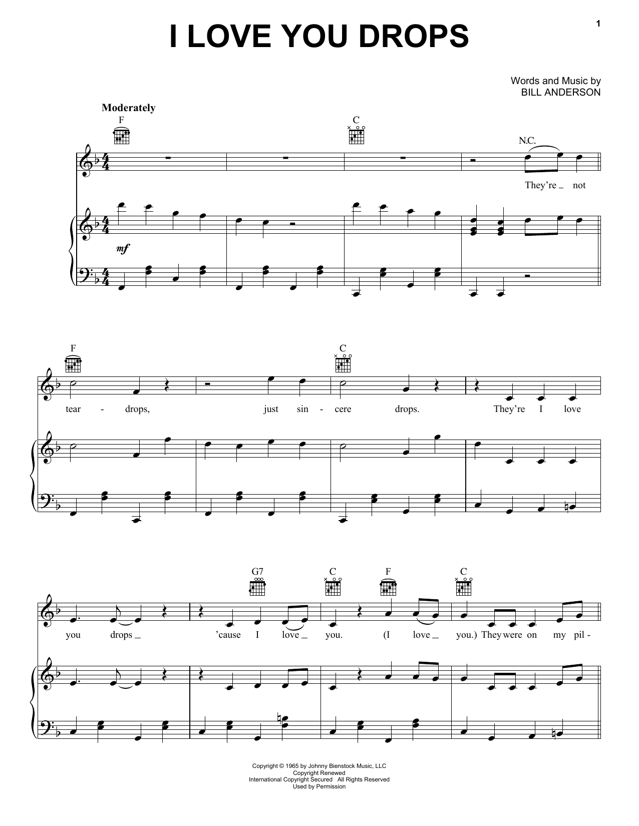 Download Bill Anderson I Love You Drops Sheet Music