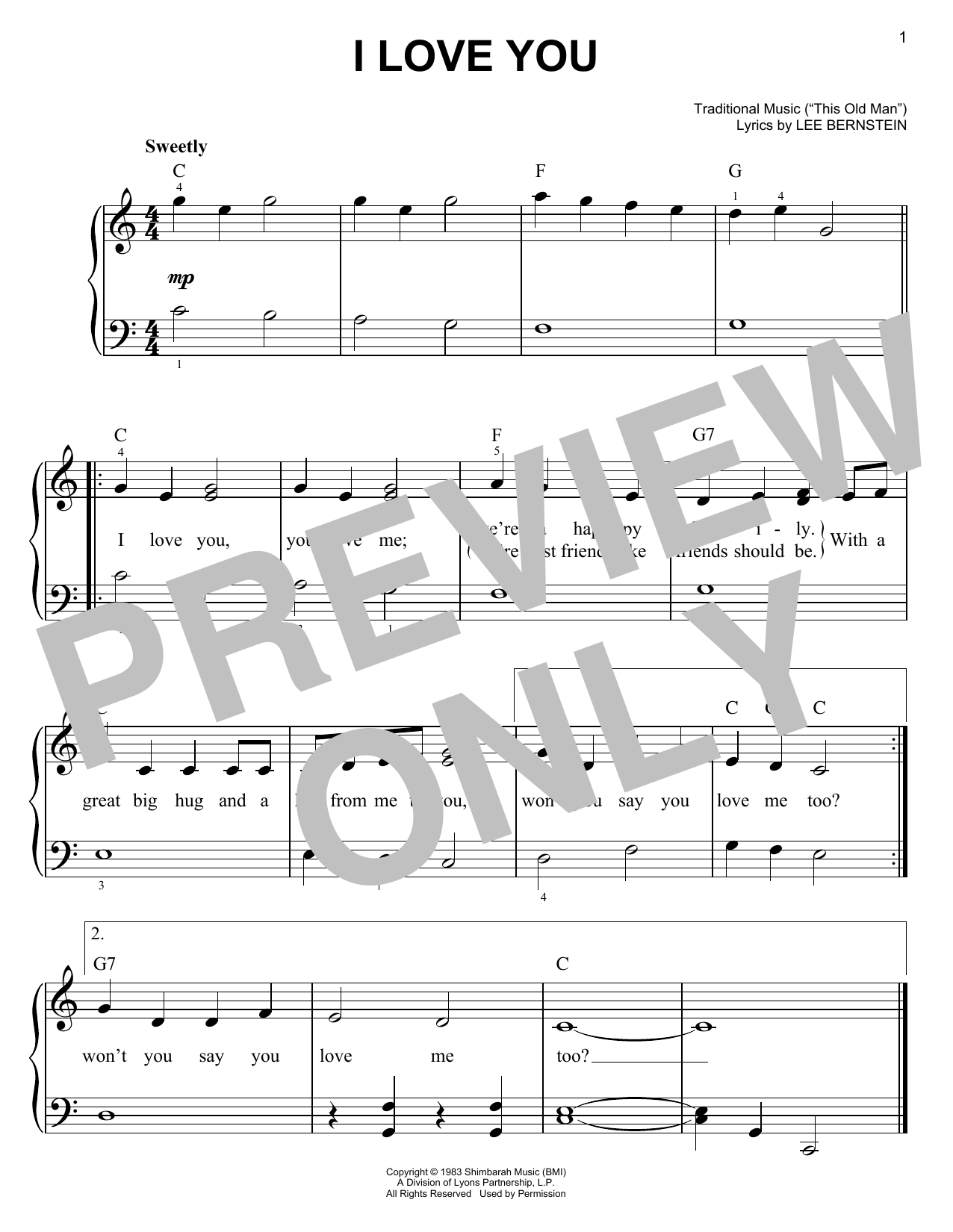 Download Lee Bernstein I Love You (from Barney) Sheet Music