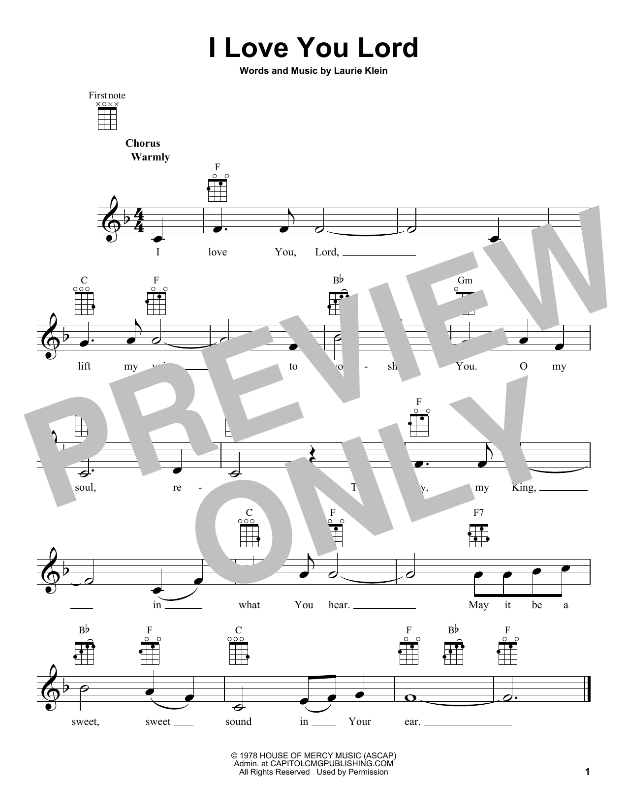 Download Laurie Klein I Love You Lord Sheet Music