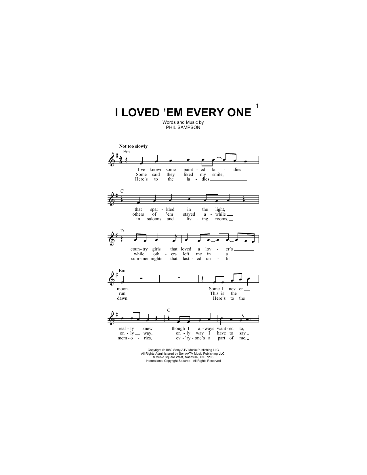 Download T.G. Sheppard I Loved 'Em Every One Sheet Music