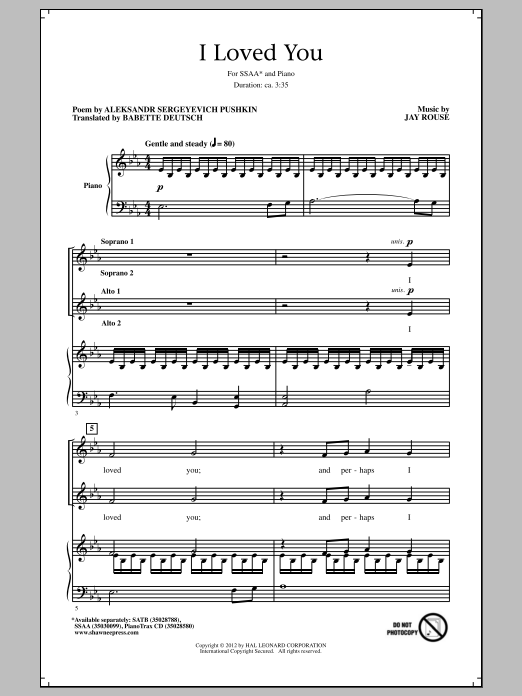 Download Jay Rouse I Loved You Sheet Music