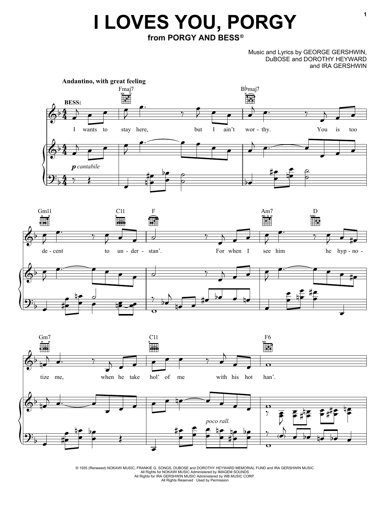 Download George Gershwin I Loves You, Porgy Sheet Music